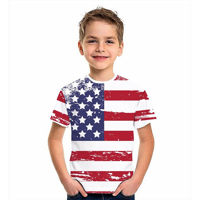 Boys 3D Graphic Flag T shirt Short Sleeve 3D Print Summer Active Polyester Kids 4-12 Years Daily Wear Regular Fit