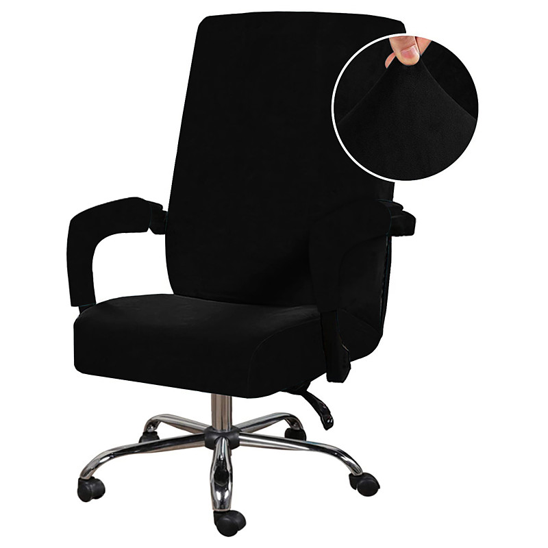 Velvet Computer Office Chair Cover Gaming Chair Stretch Chair Slipcover Black Plain Solid Color Durable Washable Furniture Protector