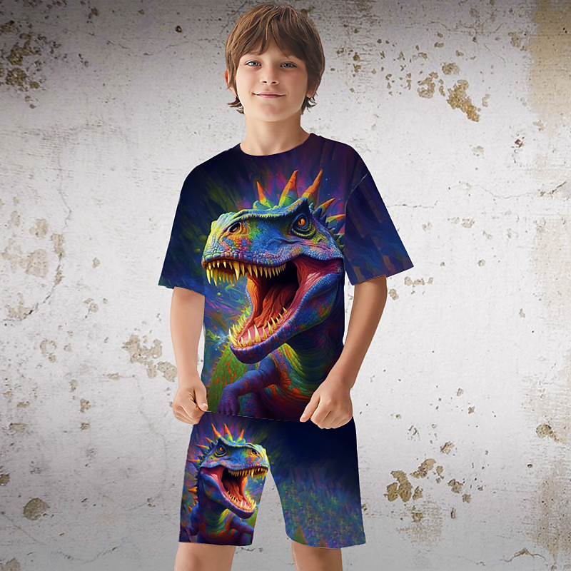 Boys 3D Graphic Dinosaur Dragon T-shirt Shorts T-shirtSet Clothing Set Short Sleeve 3D prints Summer Spring Active Sports Fashion Polyester Kids 3-13 Years Outdoor Street Vacation Regular Fit