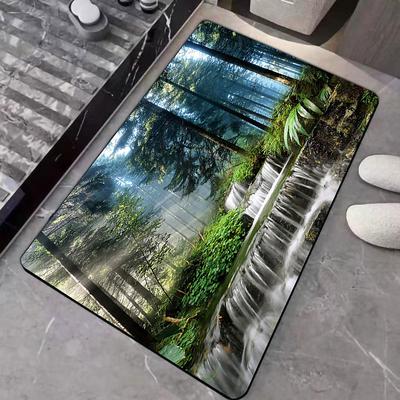 Forest Bath Mat Non-slip Deco Diatomaceous Earth Bath Mat Soft Mat Rubber Anti-Slip Fast Dry Super Absorbent Thin Bathroom Mat for Under Door - Bathroom Floor Mat Rug Bathtub Front Shower Mat Sink