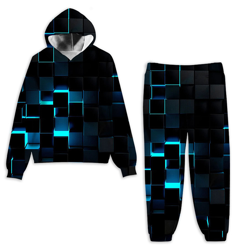 Unisex 3D Geometric Gradient Ramp Hoodie Sweatpants Set Clothing Set Long Sleeve Summer Spring Fall Sports Comfort Kids 3-12 Years 4-13 Years Outdoor Vacation Loose Fit