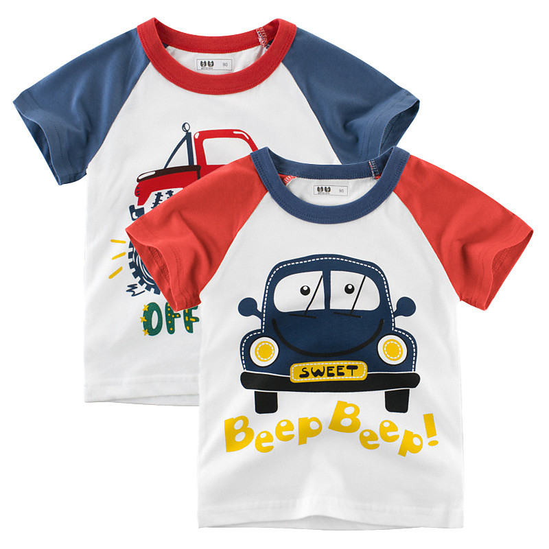 Multi Packs 2pcs Boys Crew Neck Short Sleeves Red Blue T Shirt Tee Top Print Graphic Vacation Daily Wear 100% Cotton Spring Summer