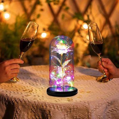 Romantic Enchanted Rose LED Fairy Light in Glass Dome - Perfect Gift for Mother's Day, Weddings, Valentines Day and Anniversaries (Batteries Not Included)