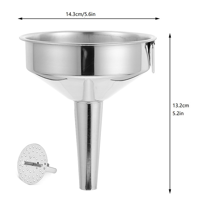 Kitchen Oil Liquid Funnel Stainless Steel Canning Funnel with Detachable Filter Wide Mouth Funnel Kitchen Specialty Tool