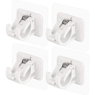 4Pcs Self Adhesive Curtain Rod Bracket Punch-free Curtain Rod Clips Nail-Free Hook Adjustable Shower Curtain Rod Hanging Holder
