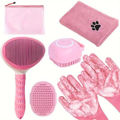 6pcs Dog Bath Brush Kit 6pcs Dog Bath Brush Kit with Towel Washing Gloves Slicker Hair Grooming Brush for Shedding Shampoo Scrubber for Dogs and Cats