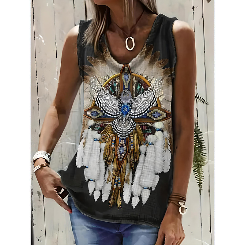 Women's Camisole Tank Top Boho Tank Top Western Tank Top Floral Graphic Animal Bohemia Vintage Casual Sleeveless U Neck Regular Tops Daily Holiday Going out Print Black Khaki Gray Summer