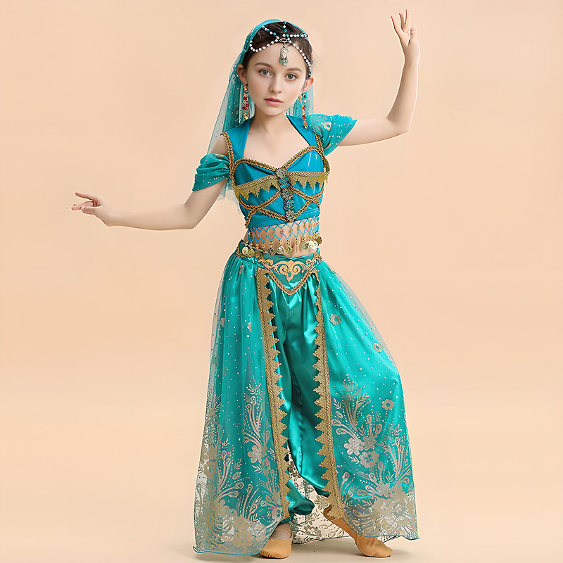 Belly Dance Kids' Dancewear Top Lace Sequins Girls' Performance Theme Party Short Sleeve High Lycra