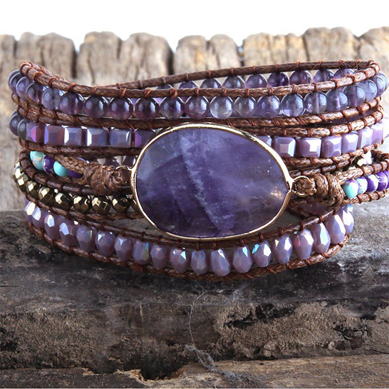 Adjustable Boho Stone Wrap Bracelet - Fashionable Bohemian Style with Authentic Natural Stones - Exquisite Handmade Jewelry for Multi-Layered Charm - Perfect Party Favors Christmas Gift