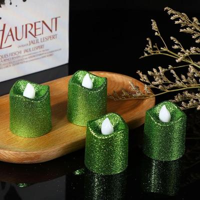 12pcs Flickering Flameless Candles Light Shiny Glitter Votive Candles LED Tea Lights Decoration for Christmas/Halloween Holidays Wedding Outdoor Table Party Festival