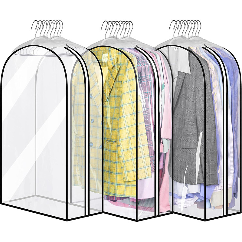 3 Packs Garment Bags Gusseted All Clear Garment Covers for Hanging Clothes 40 Suit Bags for Closet Storage Hanging Clothes Storage Suit Cover for Shirts, Coats, Dresses