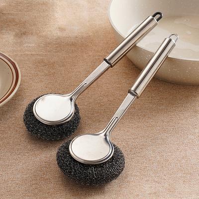 Stainless Steel Pot Brush with Long Handle, Multifunctional Kitchen Artifact Cleaning Pots and Bowls, Stainless Steel Pot Brush, Universal Steel Brush for Pots, Pans, Grills, Sink