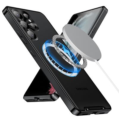 Phone Case For Samsung Galaxy S25 S24 S23 S23 FE S22 S21 Ultra Plus Magnetic Adsorption With Magsafe Camera Lens Protector Support Wireless Charging Shockproof Acrylic Aluminum Alloy