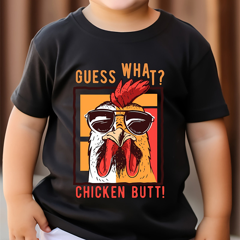 100% Cotton Kids Boys Black Animal Rooster T shirt Tops Crew Neck Short Sleeve Casual Daily Wear Vacation Fashion Sport Print Summer