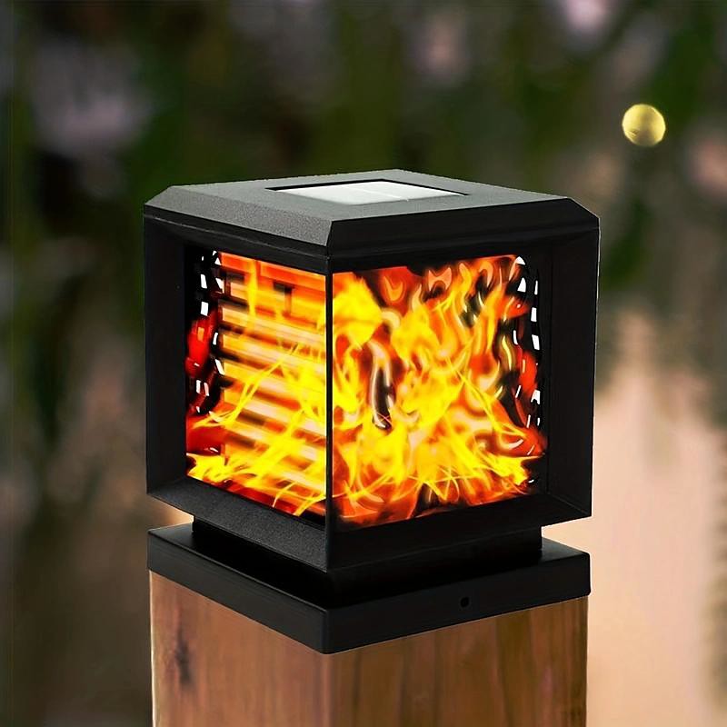 Solar Post Cap Lights with Flickering Flame Effect - Waterproof LED Halloween Decorations for Outdoor Wood Posts - Create a Magical Ambiance in Your Patio Yard, Garden, or Deck 1pc