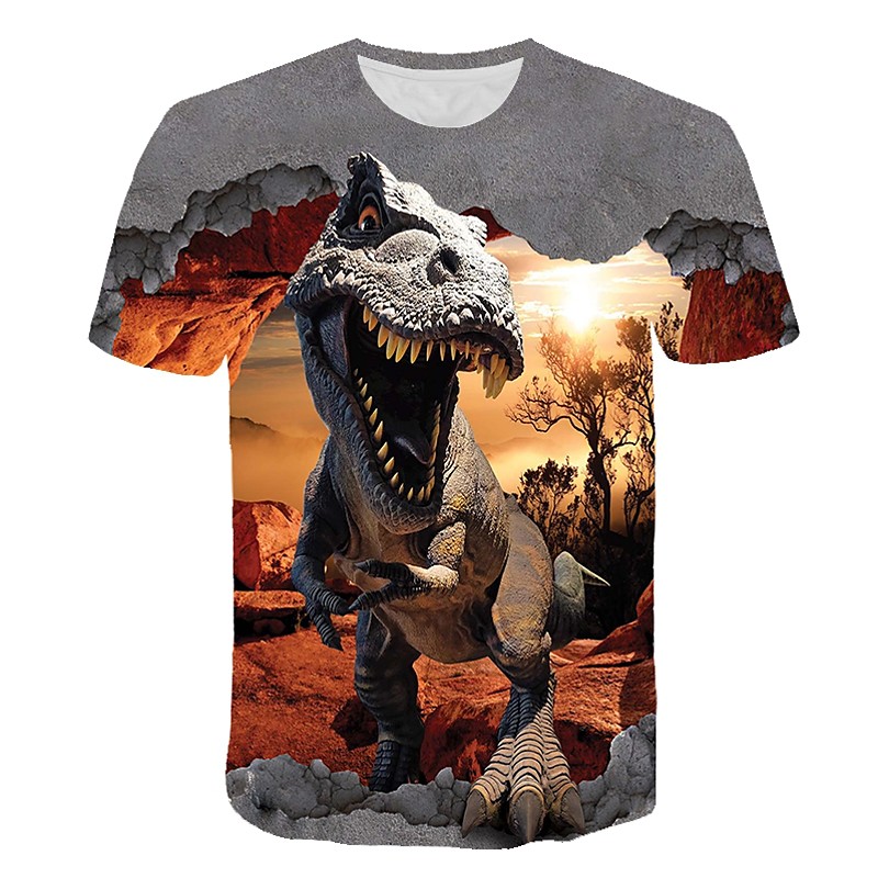Kids Boys' Dinosaur 3D Print T shirt Short Sleeve Animal Print Gray Children Tops Summer Active Daily Wear Regular Fit 4-12 Years
