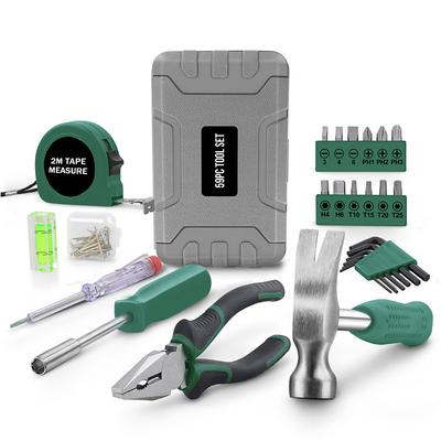 Green Small Compact Hand Tool Kit Set for Home Office DIY. Household Basic Toolkit Starter Repairs in a Portable Tool Box Case