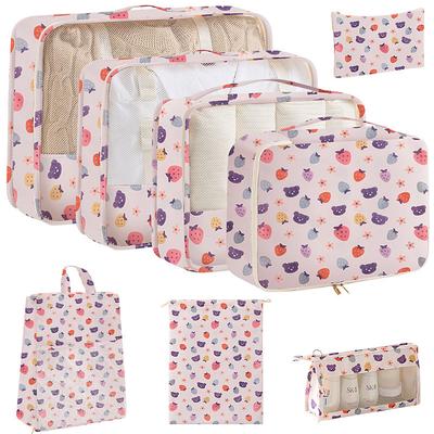 Compression Travel Packing Cubes Set for Luggage Storage and Backpack Organizer,Cartoon Pattern Space Saver Clothes Organizer for Business Trips and Travel