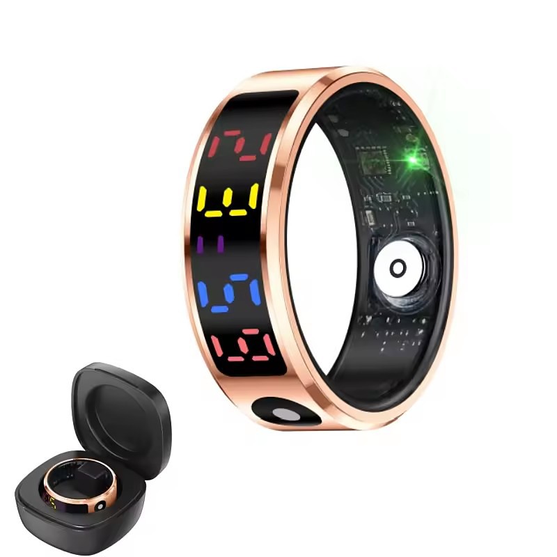 Smart Ring Fitness Tracker, High-Precision Activity Monitor with LED Display, Waterproof Intelligent Health Wearable, Sleep Sport Tracking Ring for Men and Women, Bluetooth App Connected