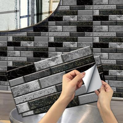 15x30cm 6pcs Tiles Wall Stickers Tile Paint Backsplash Removable Waterproof Self-Adhesive Decals Home Decoration Living Kitchen Bathroom Décor ( black)Self-adhesive decorative wall sticker