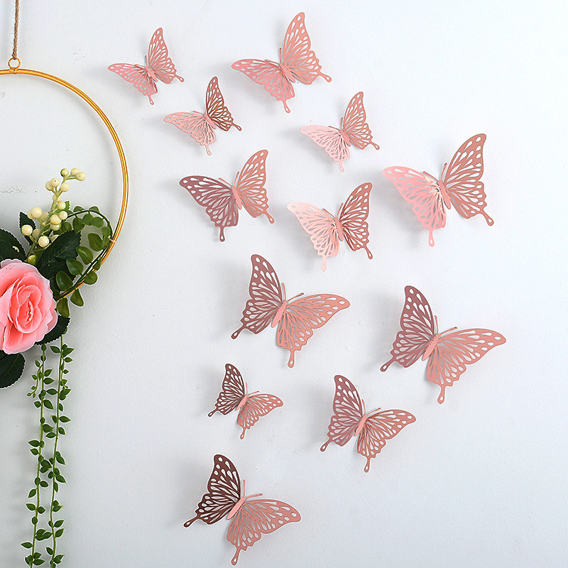12pcs Golden Butterfly Decorations - 3D Wall Art for Parties, Crafts, and Baby Showers - Easy to Apply Stickers for Beautiful and Elegant Decor