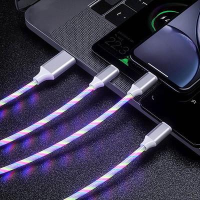 3 in 1 Luminous Multi Charging Cable for iPhone 14 13 12 Pro Max USB A to Lightning / micro / USB C Fast Charging Flowing Light Durable Date Cable For Samsung Xiaomi Huawei Phone Accessory