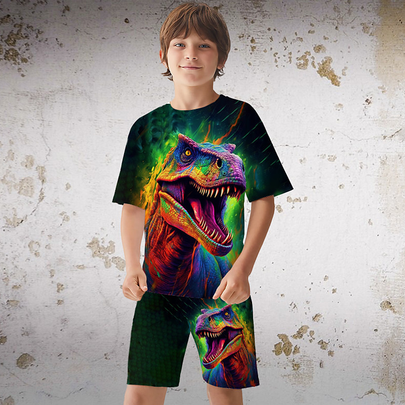 Boys 3D Graphic Dinosaur Dragon T-shirt Shorts T-shirtSet Clothing Set Short Sleeve 3D prints Summer Spring Active Sports Fashion Polyester Kids 3-13 Years Outdoor Street Vacation Regular Fit
