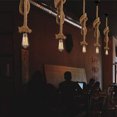 Vintage Hemp Rope Pendant Light Fixture 1 Head 1.5 Meter E26/E27 Base,Retro Hemp Rope Hanging Light Vintage Ceiling Light Lamp Retro Style For Dining Hall Restaurant Bar Lighting, bulb not included