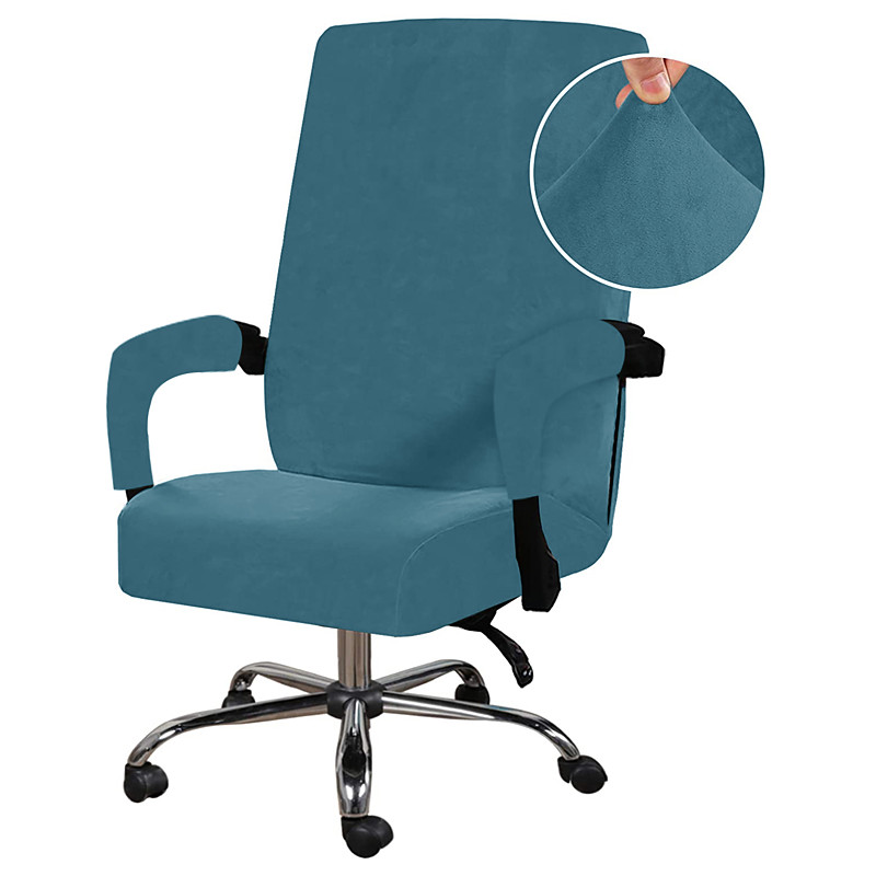 Velvet Computer Office Chair Cover Gaming Chair Stretch Chair Slipcover Black Plain Solid Color Durable Washable Furniture Protector