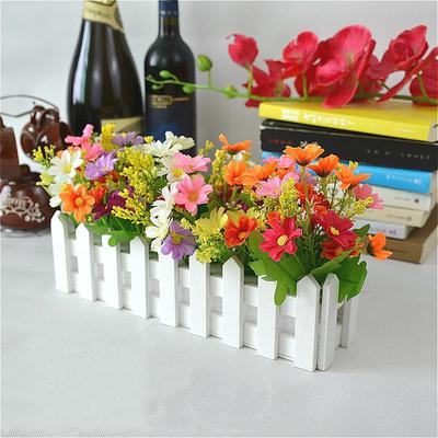 Artificial Flower Plants - Mixed Color Daisies In Picket Fence Pot For Indoor Office Wedding Home Decor,Fake Flowers For Wedding Arch Garden Wall Home Party Hotel Office Arrangement Decoration