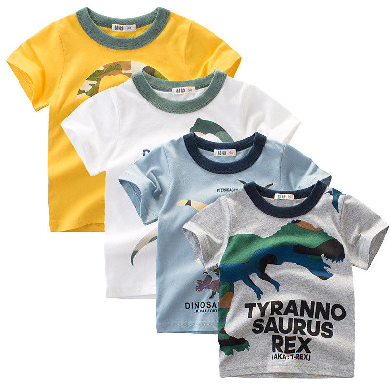 Multi Packs 4pcs Boys Crew Neck Short Sleeves WhiteGrayBlueYellow T Shirt Tee Top Print Graphic Vacation Daily Wear 100% Cotton Spring Summer
