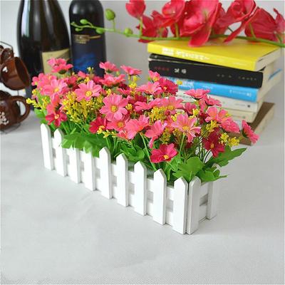 Artificial Flower Plants - Mixed Color Daisies In Picket Fence Pot For Indoor Office Wedding Home Decor,Fake Flowers For Wedding Arch Garden Wall Home Party Hotel Office Arrangement Decoration
