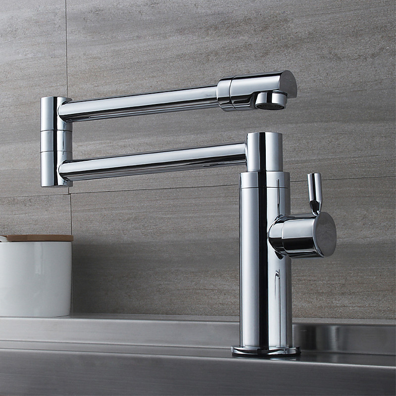 Foldable Kitchen Faucet Cold Water Only, Rotatable Kitchen Brass Taps Chrome Single Handle One Hole Kitchen Sink Faucet