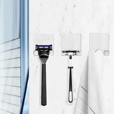 2 Pcs Self Adhesive Razor Holder Hooks Shower Hooks Suitable for Razor Bathroom Kitchen Storage Box Used for Razor Plug Towel (Transparent)