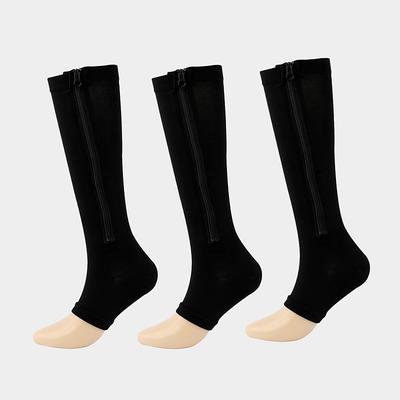 3 Pairs Zipper Compression Socks, 15-20mmHg Neuropathy Socks Bunion Socks Toeless Opened Toe Compression Stockings for Men Women,Suit for Running,Nurse,Travel,Cycling,Athletic