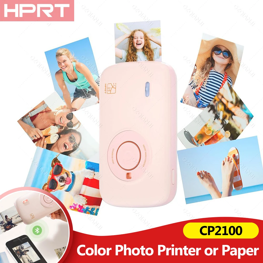 Imprimante photo couleur de poche HPRT ou papier collant 2x3 pouces, mini imprimante photo couleur HD portable, Bluetooth IOS Android