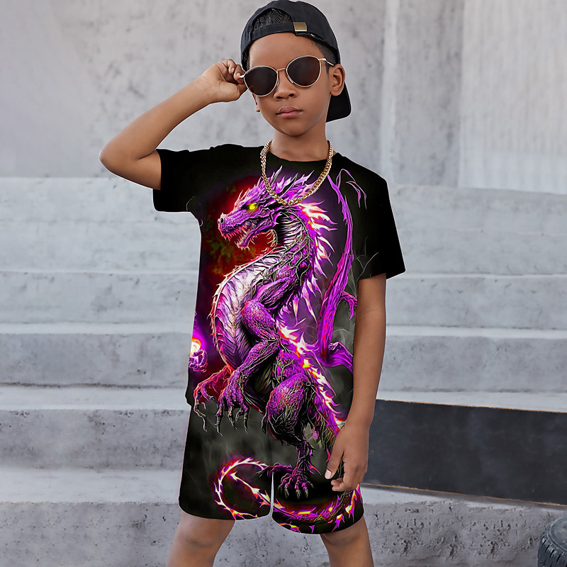 Boys 3D Graphic Animal Dragon T-shirt Shorts T-shirtSet Clothing Set Short Sleeve 3D prints Summer Spring Active Sports Fashion Kids 3-13 Years Outdoor Vacation Street Regular Fit