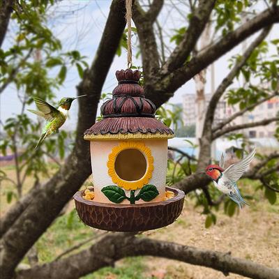 Resin Bird Nest Garden Decor, Leaf Shaped Birdhouse Sculpture for Outdoor Yard Patio, Handmade Resin Ornament for Lawn Porch Tree Decoration
