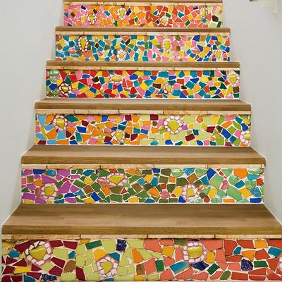 6pcs Wall Tile Stickers, Removable Stair Stickers, Self-Adhesive Step Ceramic Tiles, PVC Stair Wallpaper Stickers, Vinyl Staircase Home Decoration Size : 18x100cm