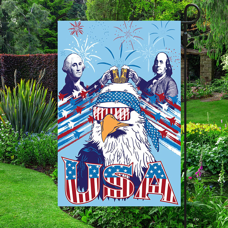 4th of July Independence Day Garden Flag 12 x 18 Inch Yard Flags, Small Garden Flags for Outside, Outdoor Flags, Holiday Fireworks Garden Flags for All Seasons