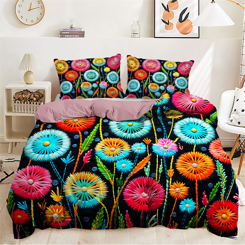 Floral Quilt Art Pattern Duvet Cover Set Comforter Set Soft 3-Piece Luxury Cotton Bedding Set Home Decor Gift King Queen Full Size