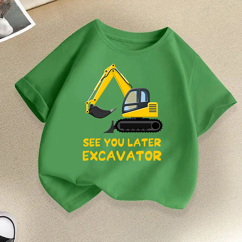 100% Cotton Kids Boys Black White Blue Cartoon Vehicle T shirt Tops Crew Neck Short Sleeve Casual Daily Wear Vacation Fashion Sport Print Summer