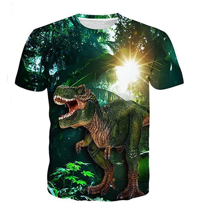 Kids Boys' T shirt Short Sleeve Dinosaur 3D Print Animal Print Gray Green Navy Black gray Children Tops Summer Active Daily Wear Regular Fit 4-12 Years