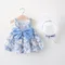 Robe de princesse AndrCotton pour enfants, écharpe à gros nœud, vêtements pour enfants, chapeau