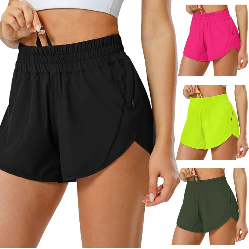Short de fitness taille haute avec fermeture éclair latérale pour femme, vêtements de yoga chauds, tenue de sport, vêtements de course, vêtements de sport, 24