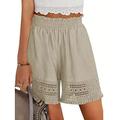 Shorts Chino Alta Vita da Donna con Pizzo Tasche e Fascia Elastico Comodi per Abbigliamento Stradale all'Aperto