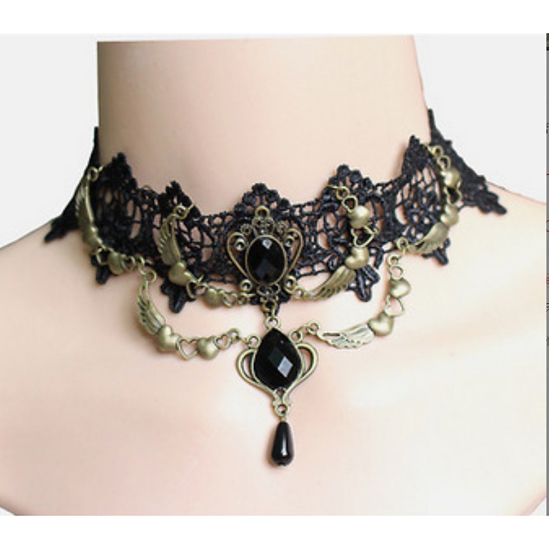 Choker Necklace Lace Tattoo Choker Punk Fashion Lolita Jewelry Vintage Gothic Style Lace Up Artificial Gemstones Lace Alloy Women's Girls' Costume Jewelry
