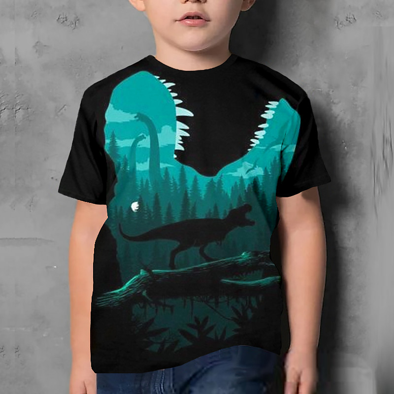 Kids Boys' T shirt Short Sleeve Dinosaur 3D Print Graphic Animal Black Children Tops Summer Active Cool Cute School Daily Wear 3-12 Years