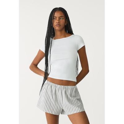 Stradivarius Striped flowing linen blend shorts Ecru XL