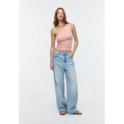 Stradivarius Asymmetric tulle top with scarf Dusty rose XS